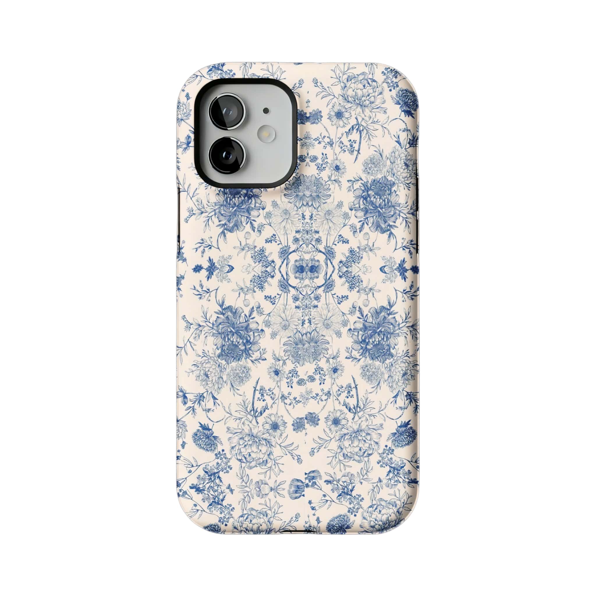 Quiet Luxury Blue Floral Phone Case, Vintage Art Cover for iPhone