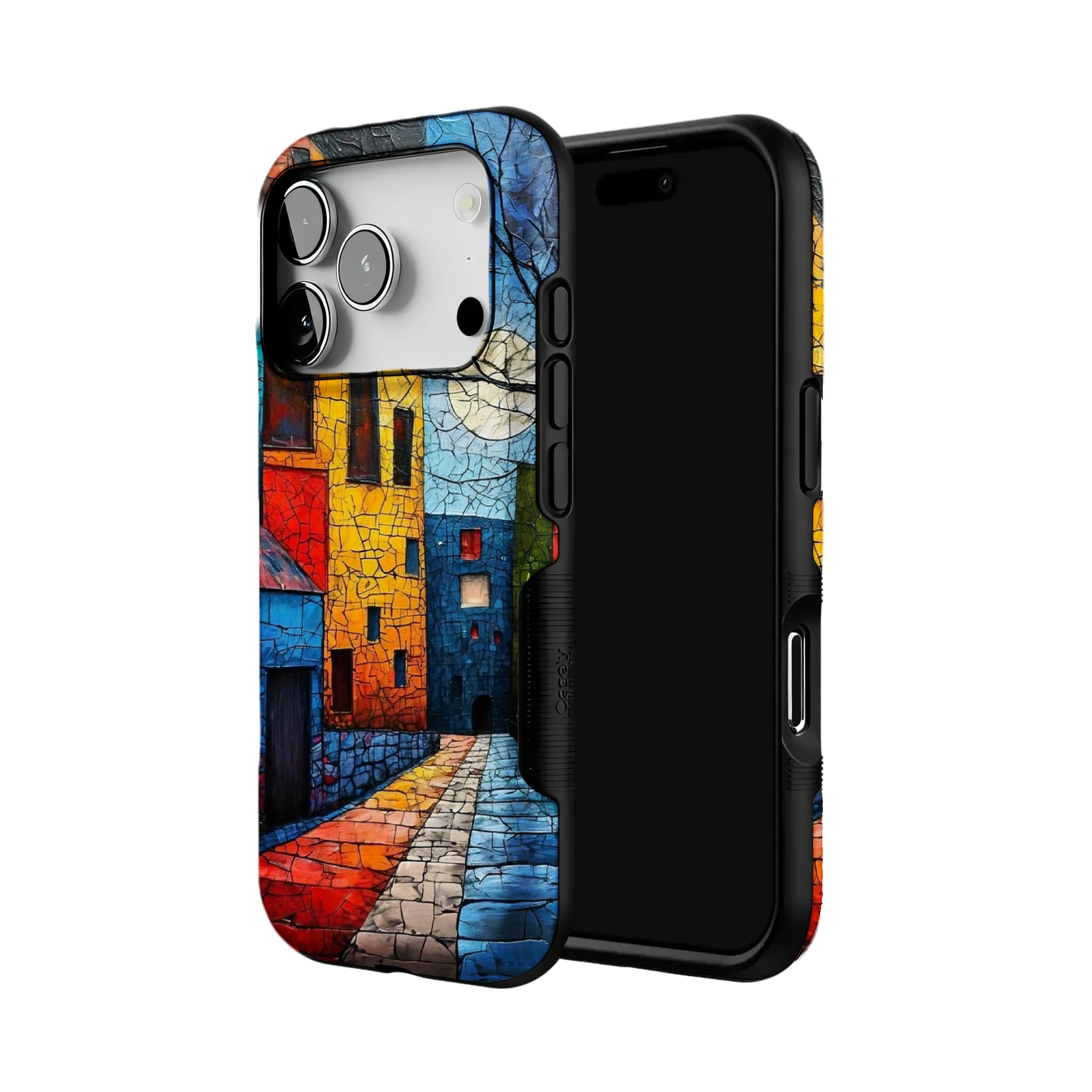 Crackle Oil Painting Town Phone Case, Art Shockproof Cover for iPhone