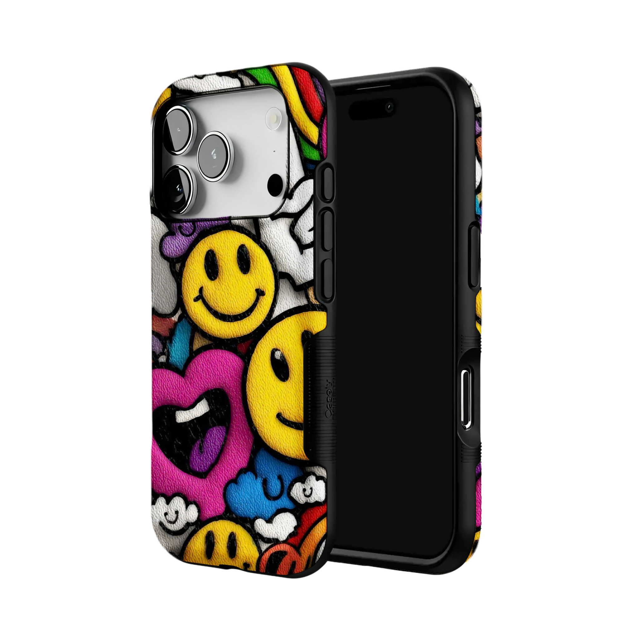 Y2K Smiley Graffiti Phone Case, Dopamine Cover for iPhone