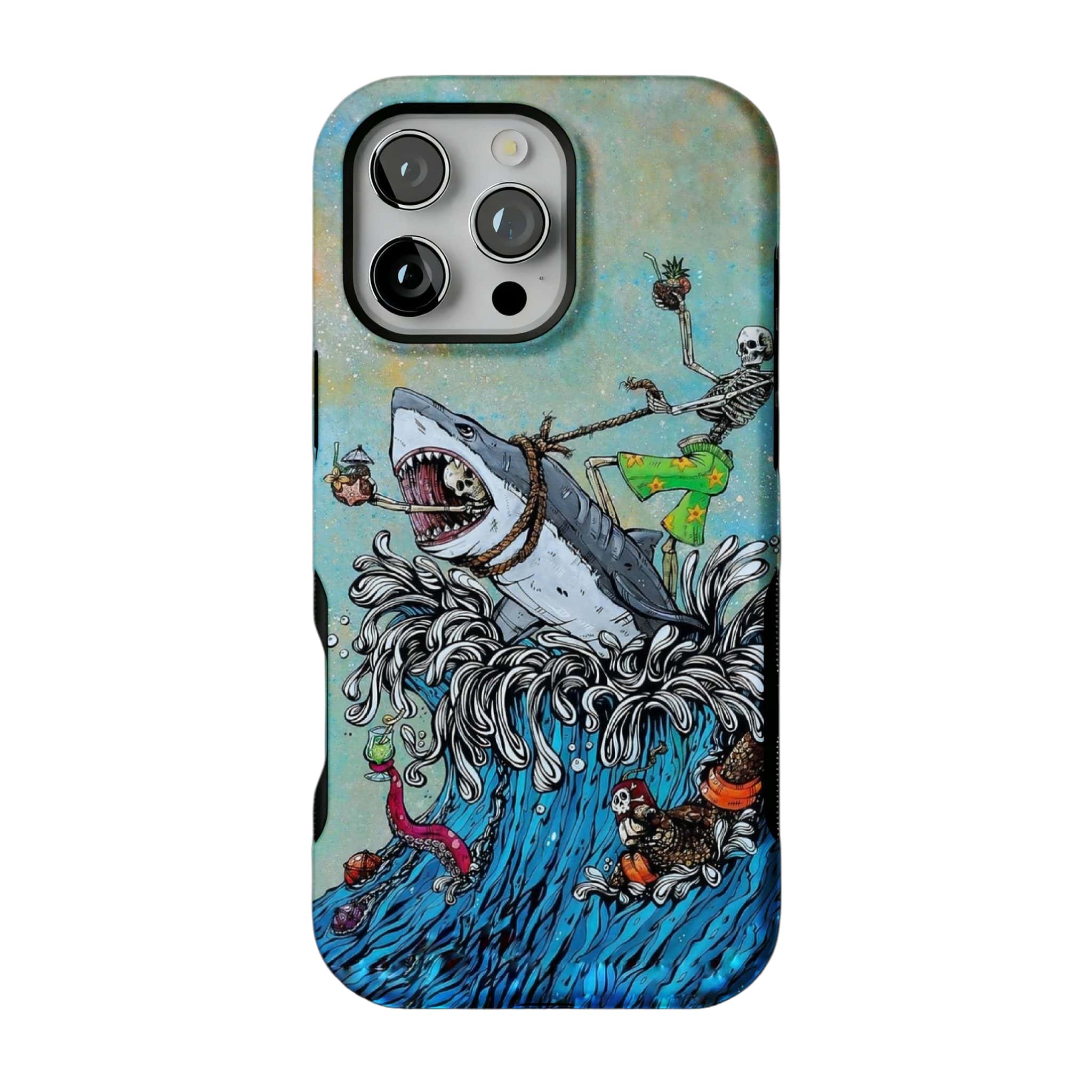 Skeleton Shark Tattoo Art Phone Case, Surf Punk Cover for iPhone