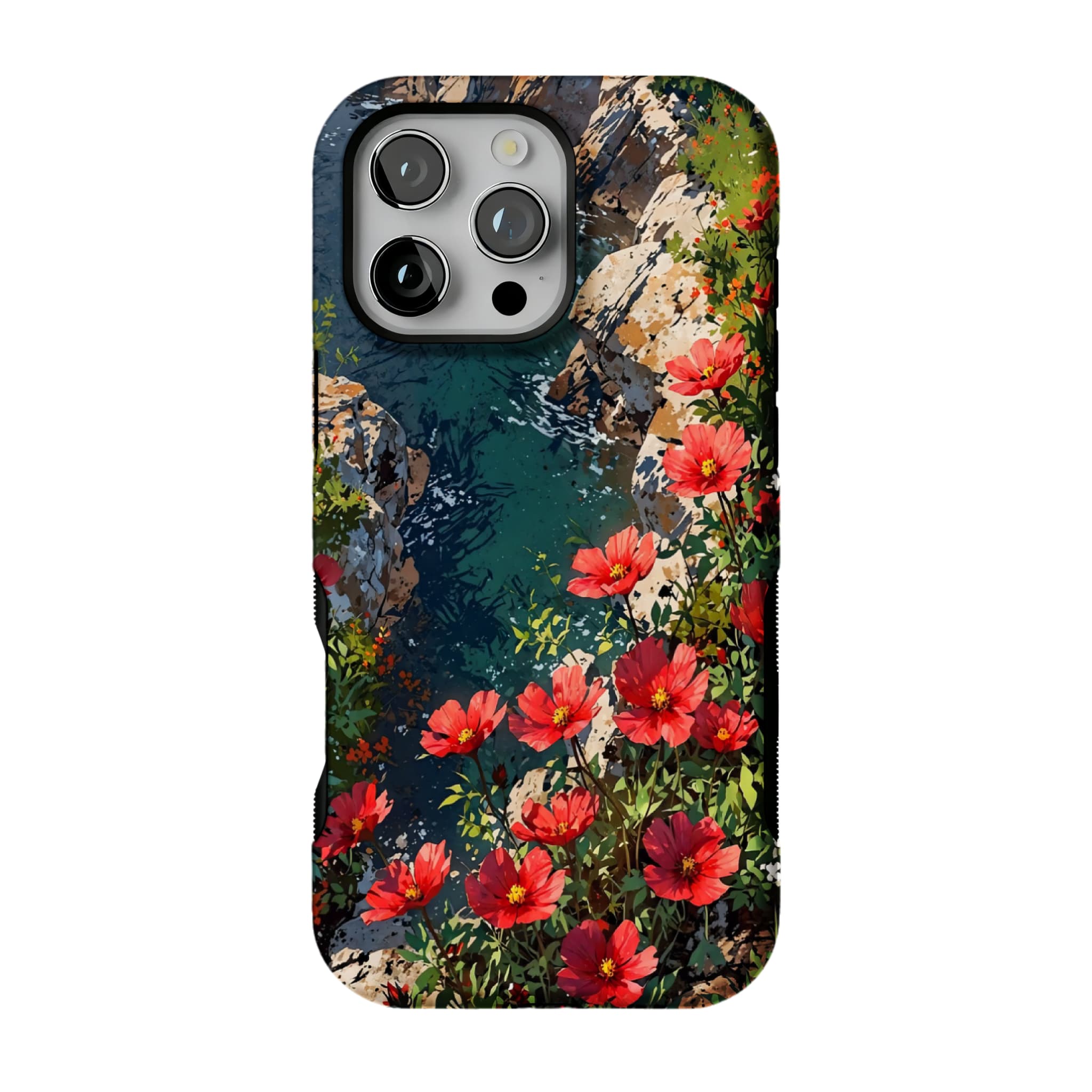 Nature Wild Red Flower Cliff Creek Oil Shockproof Anti-slip iPhone Case