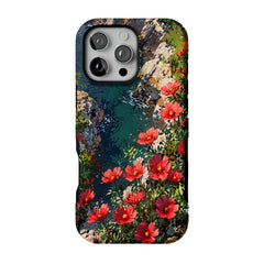 Nature Wild Red Flower Cliff Creek Oil Shockproof Anti-slip iPhone Case