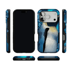 Blue Engraving King Penguin Floral Art Shockproof iPhone Case