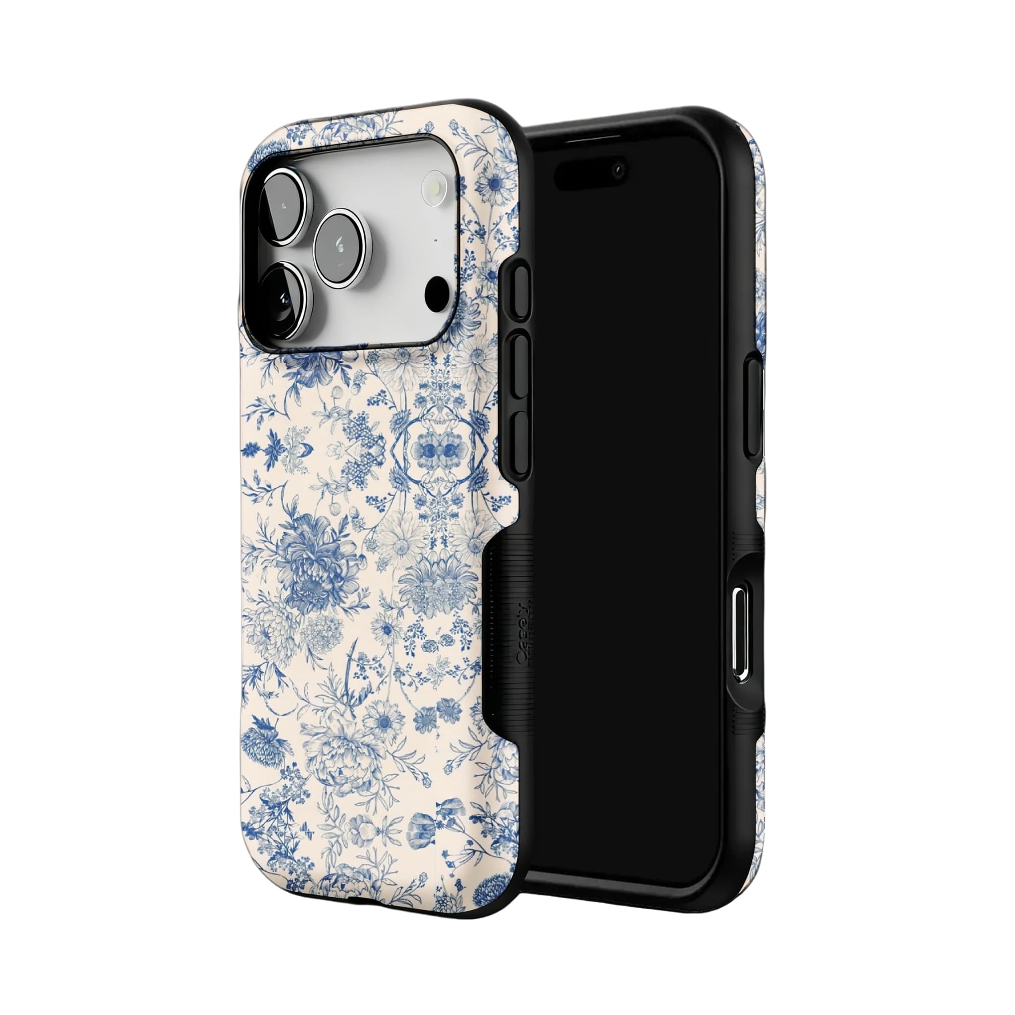 Quiet Luxury Blue Floral Phone Case, Vintage Art Cover for iPhone