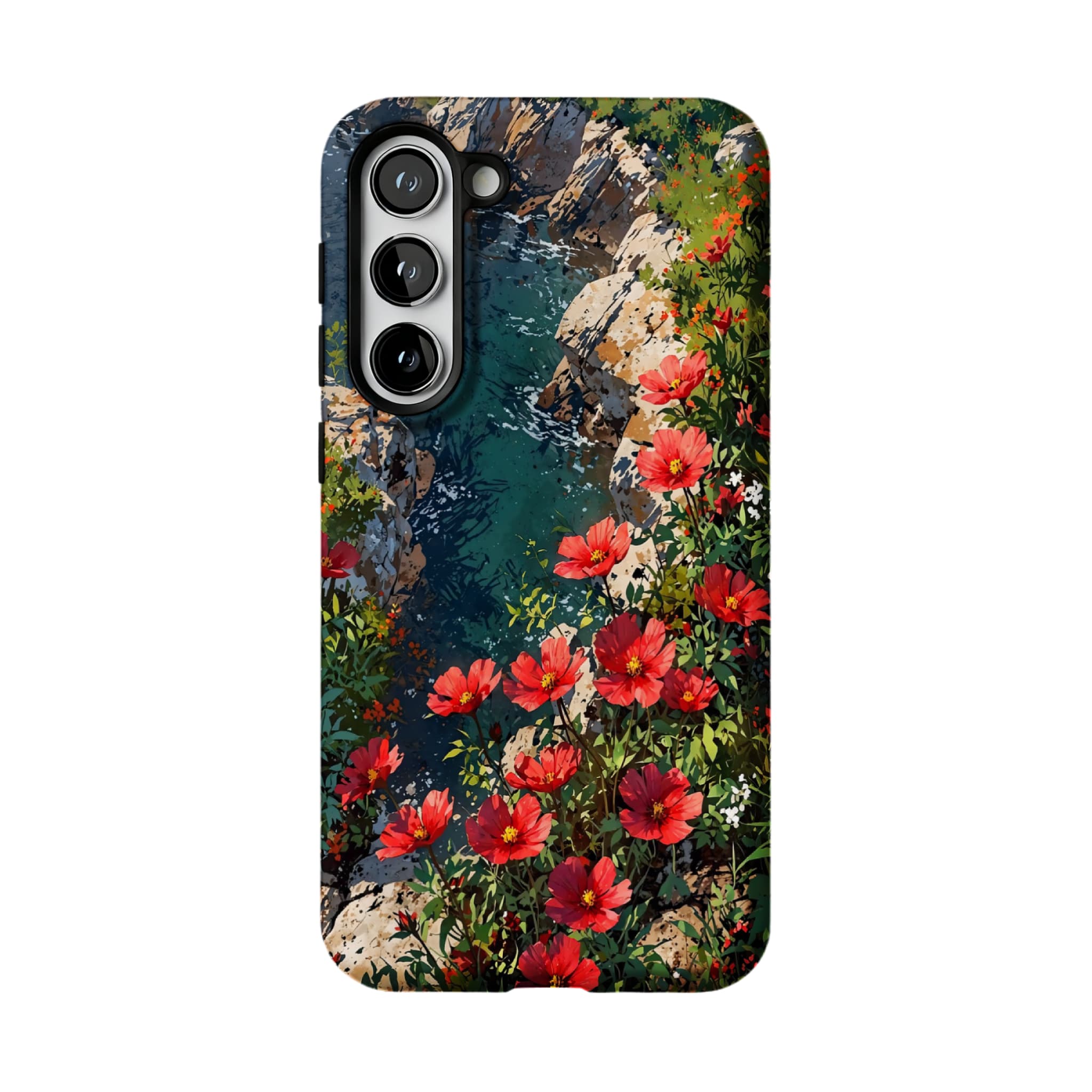 Nature Wild Red Flower Cliff Creek Oil Shockproof Anti-slip iPhone Case