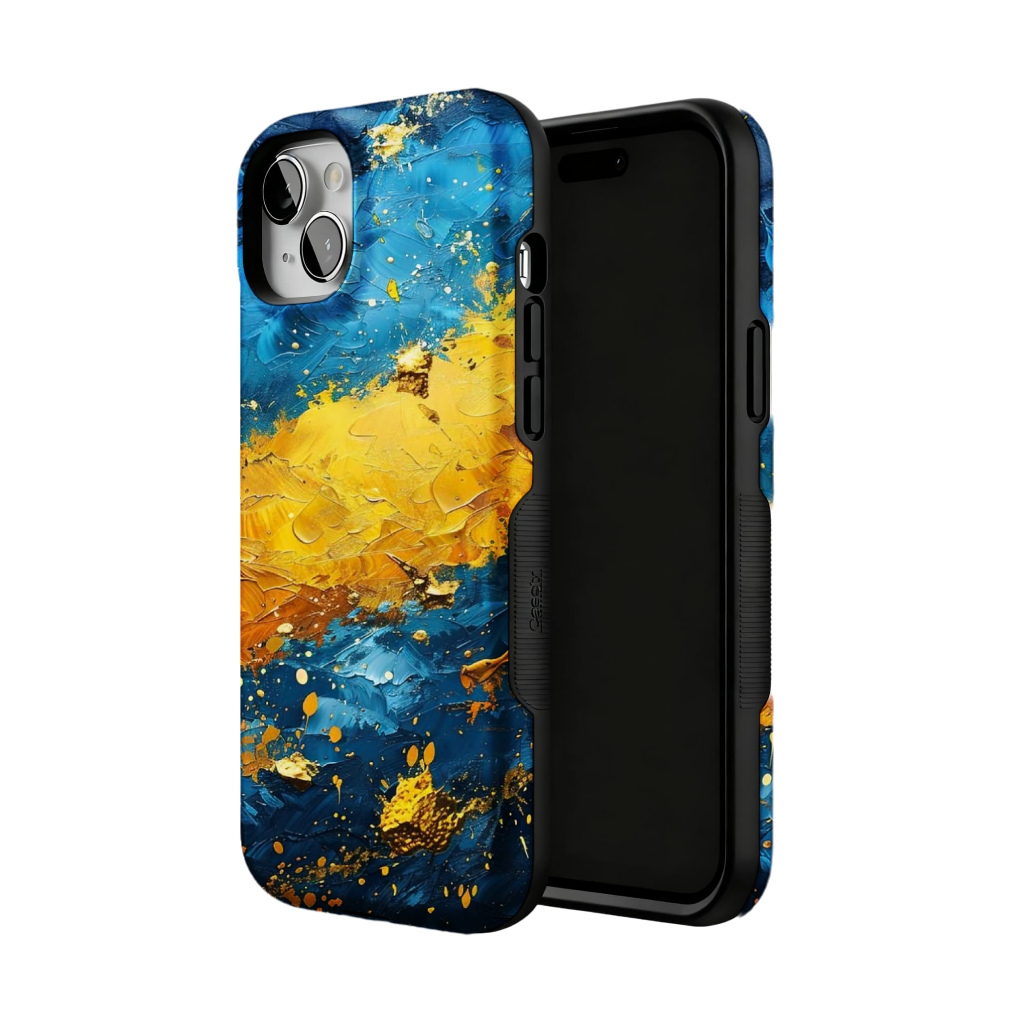 Blue Gold Impasto Oil Painting Phone Case, Abstract Cover for iPhone
