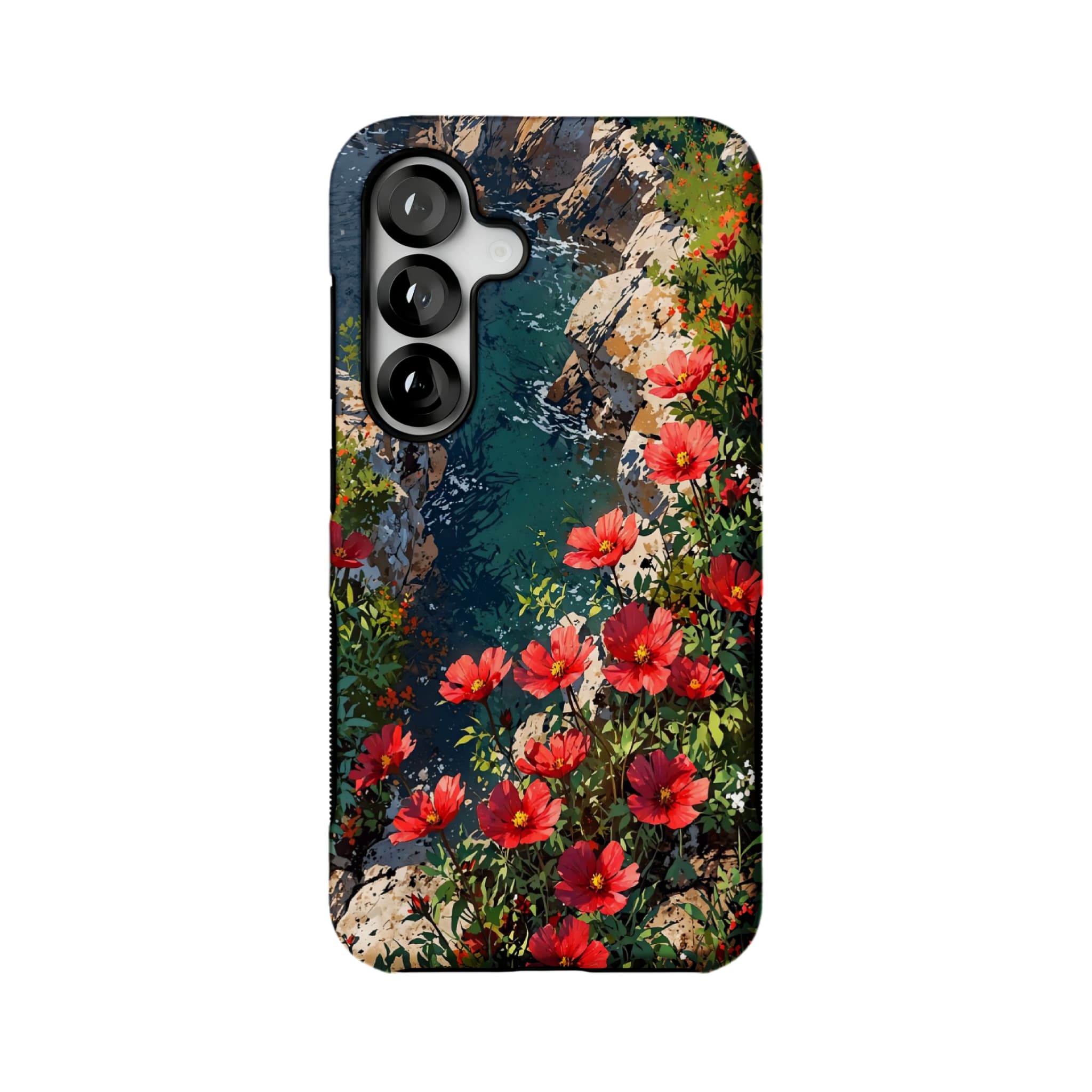 Nature Wild Red Flower Cliff Creek Oil Shockproof Anti-slip iPhone Case