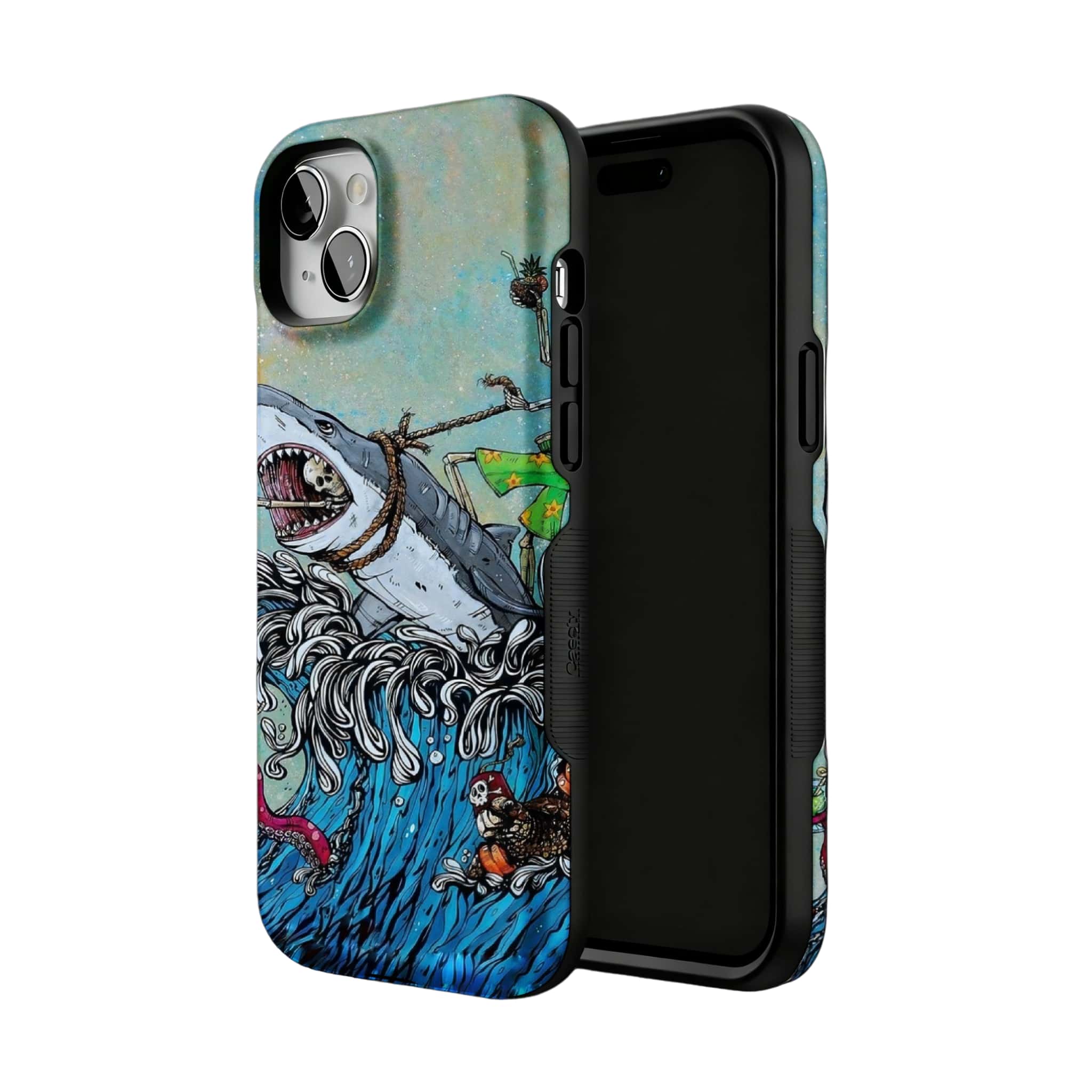 Skeleton Shark Tattoo Art Phone Case, Surf Punk Cover for iPhone