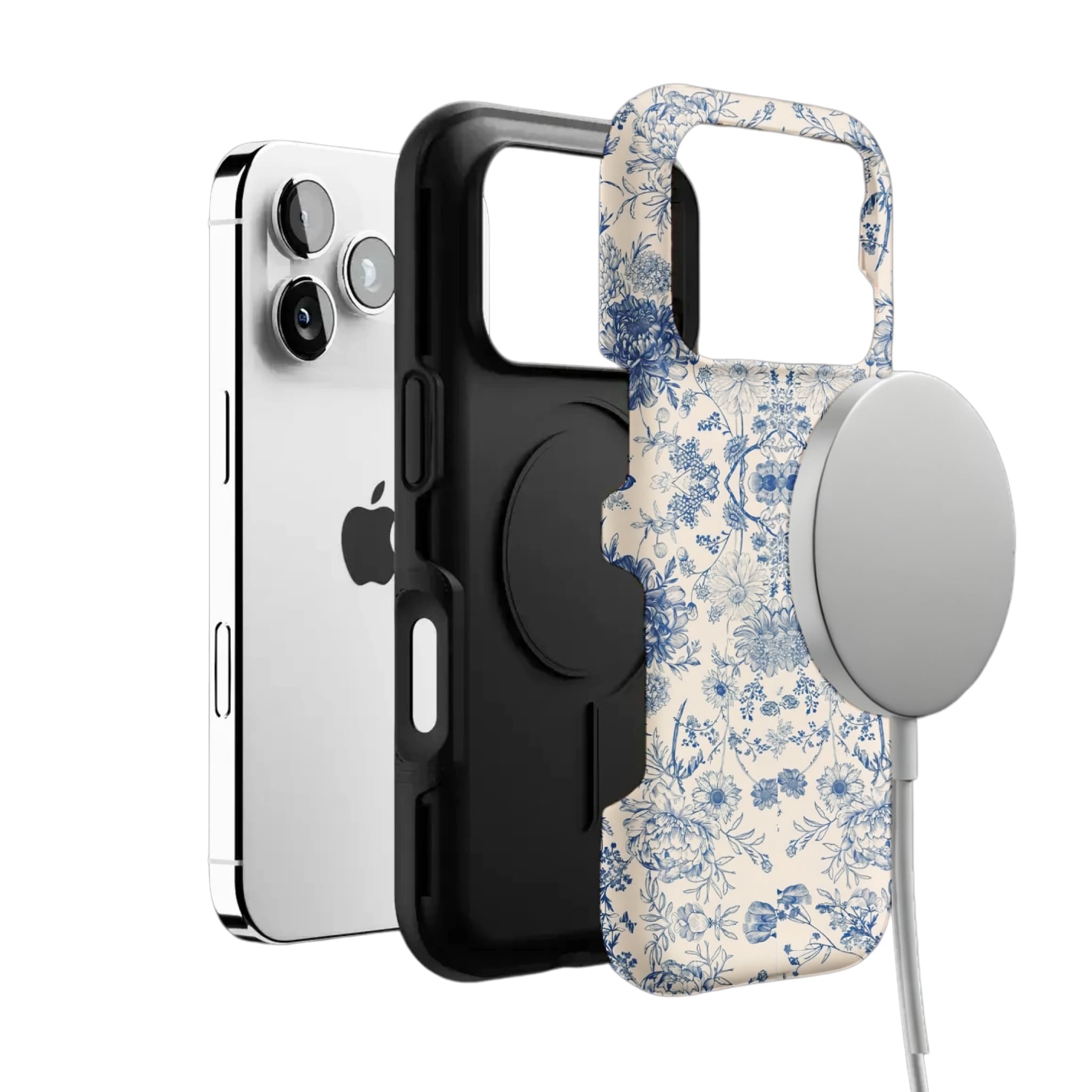 Quiet Luxury Blue Floral Phone Case, Vintage Art Cover for iPhone