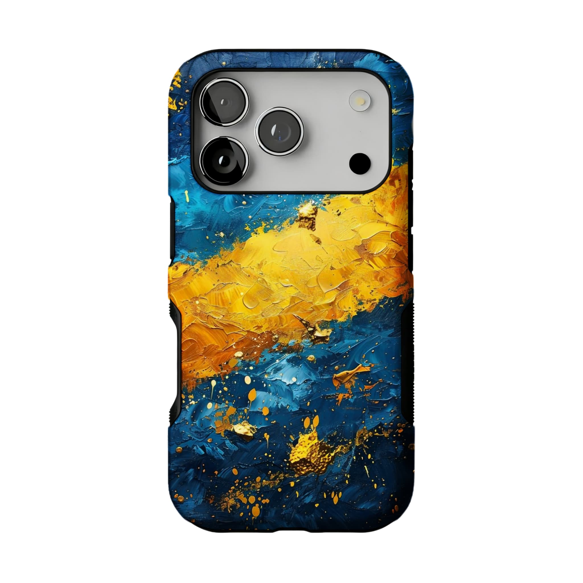 Blue Gold Impasto Oil Painting Phone Case, Abstract Cover for iPhone