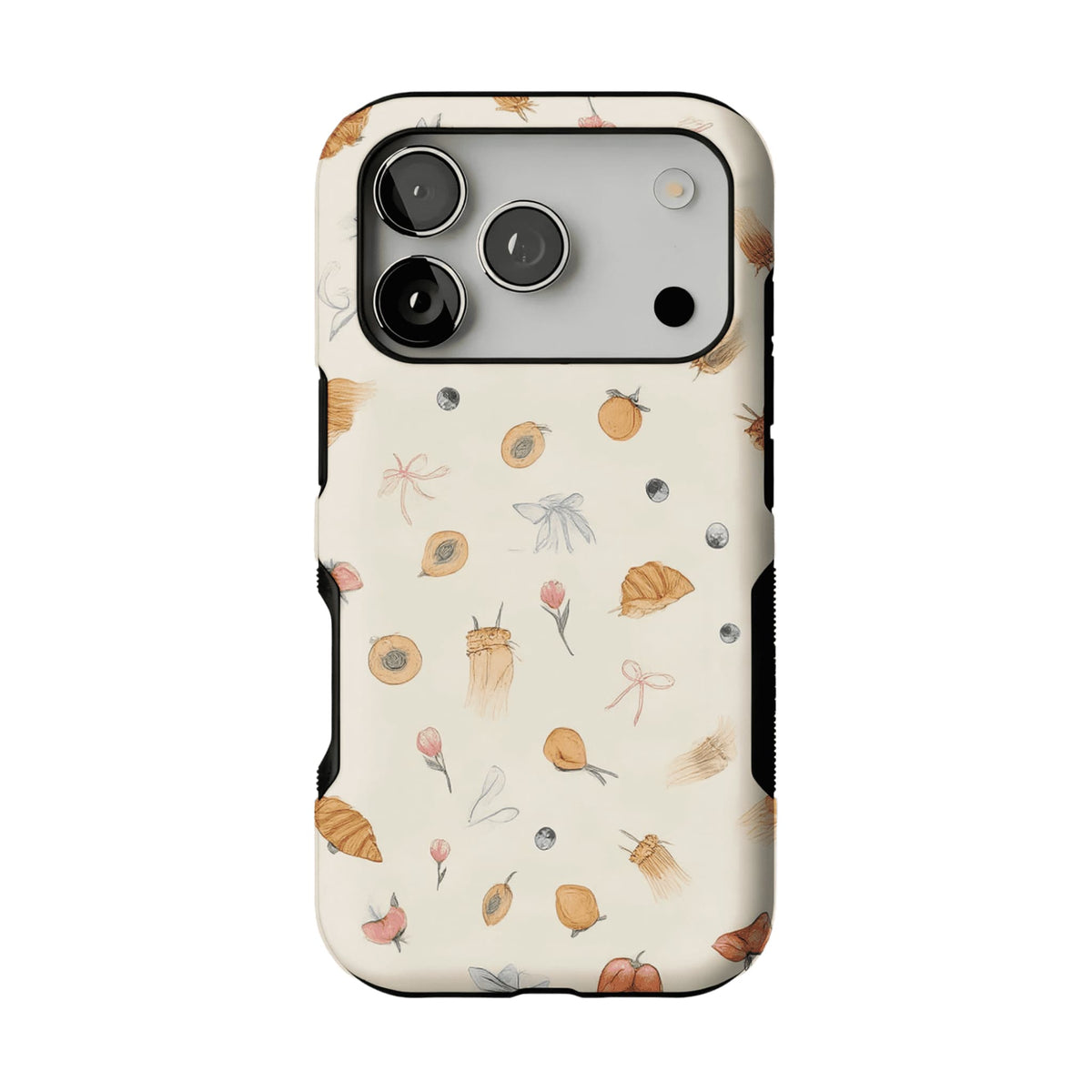 Cream Base Hand Drawn Afternoon Tea Element Shockproof Anti-slip iPhone Case