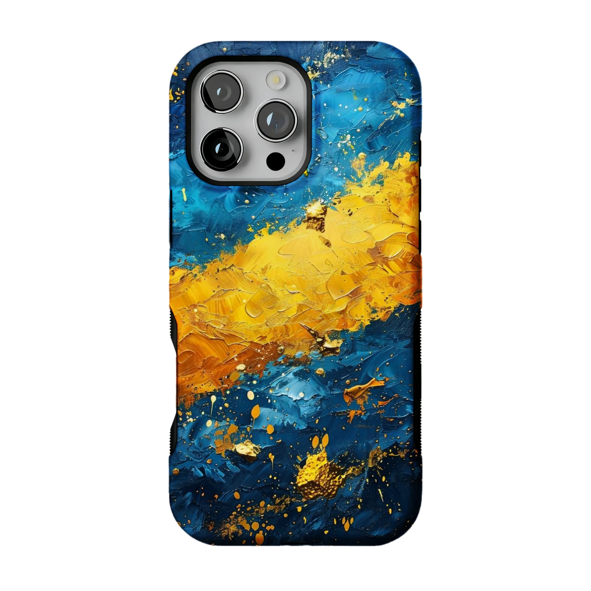 Blue Gold Impasto Oil Painting Phone Case, Abstract Cover for iPhone