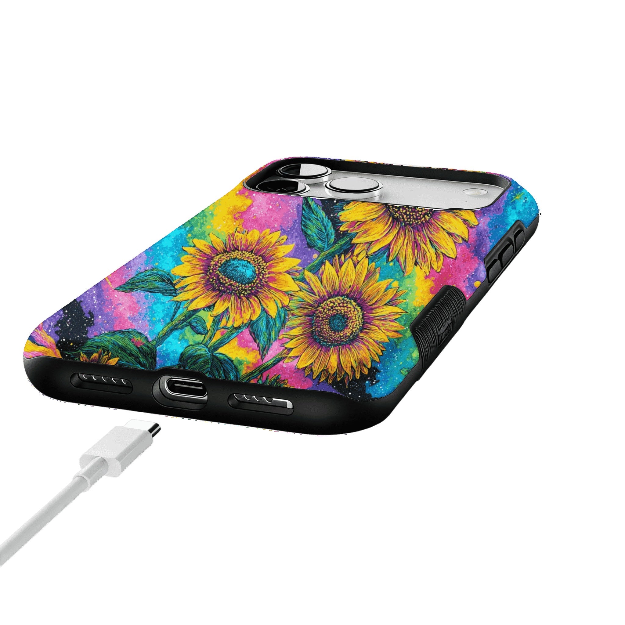 Psychedelic Rainbow Galaxy Sunflower Shockproof Anti-slip iPhone Case