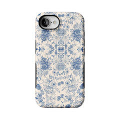 Quiet Luxury Blue Floral Phone Case, Vintage Art Cover for iPhone