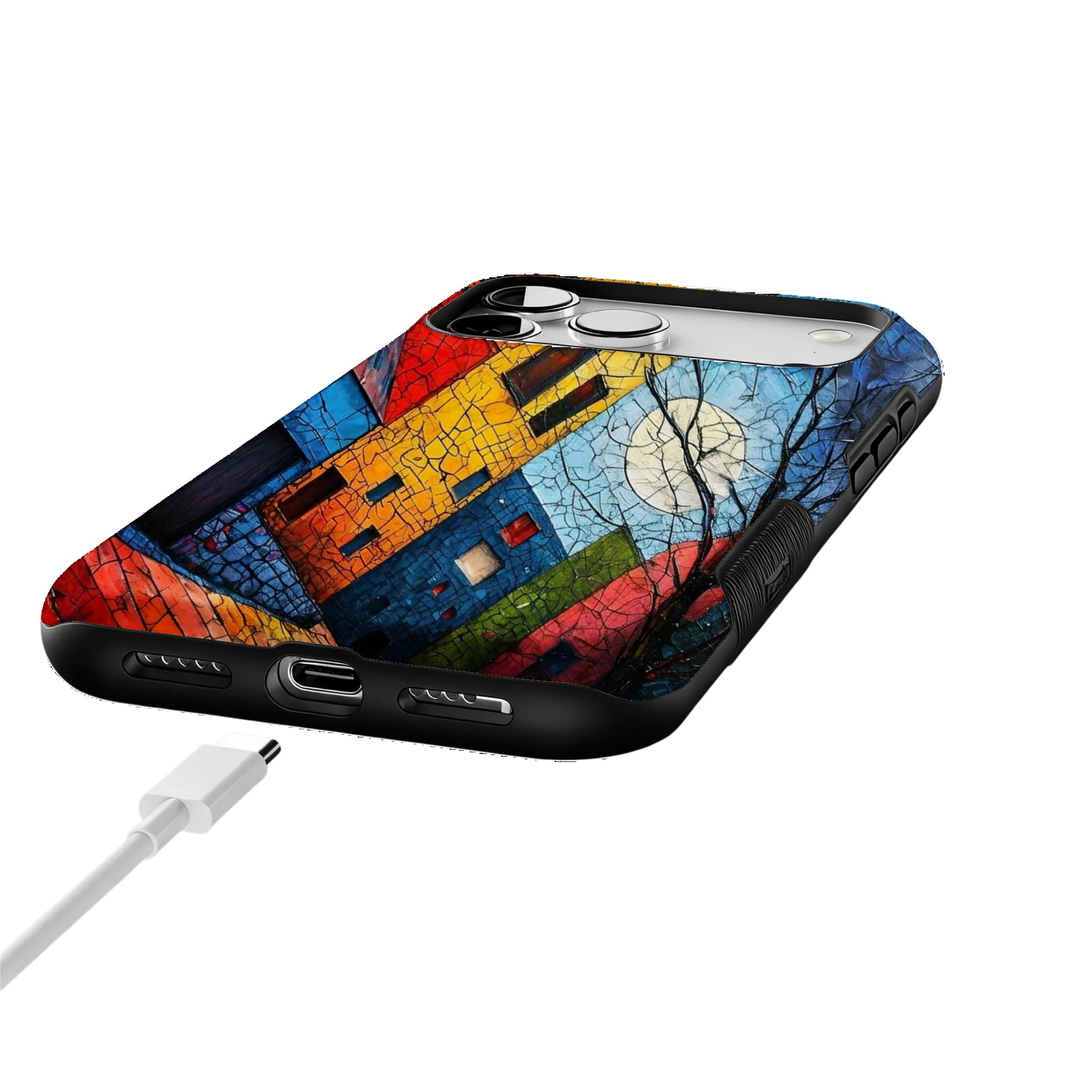 Crackle Oil Painting Town Phone Case, Art Shockproof Cover for iPhone