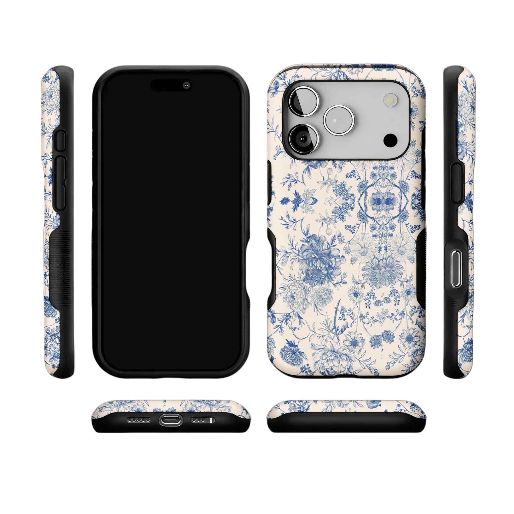 Quiet Luxury Blue Floral Phone Case, Vintage Art Cover for iPhone