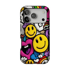 Y2K Smiley Graffiti Phone Case, Dopamine Cover for iPhone