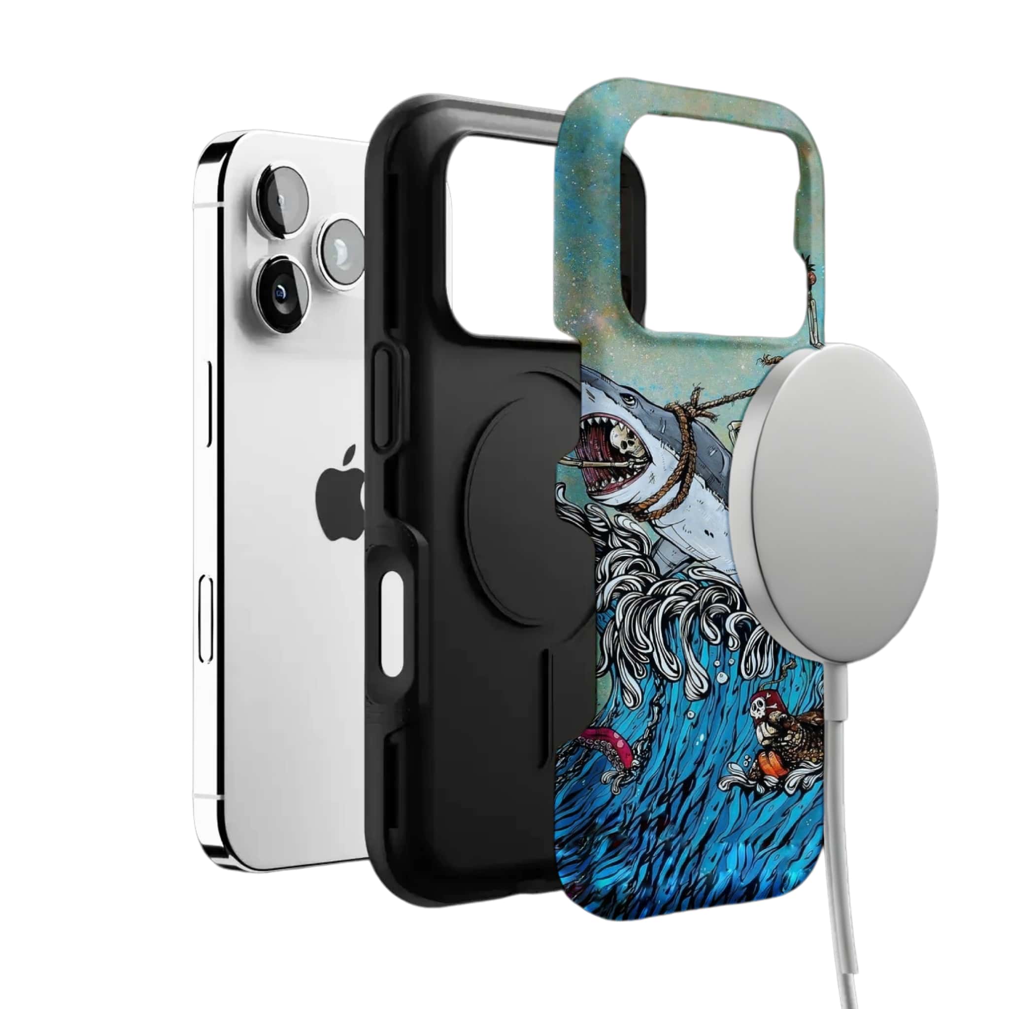 Skeleton Shark Tattoo Art Phone Case, Surf Punk Cover for iPhone