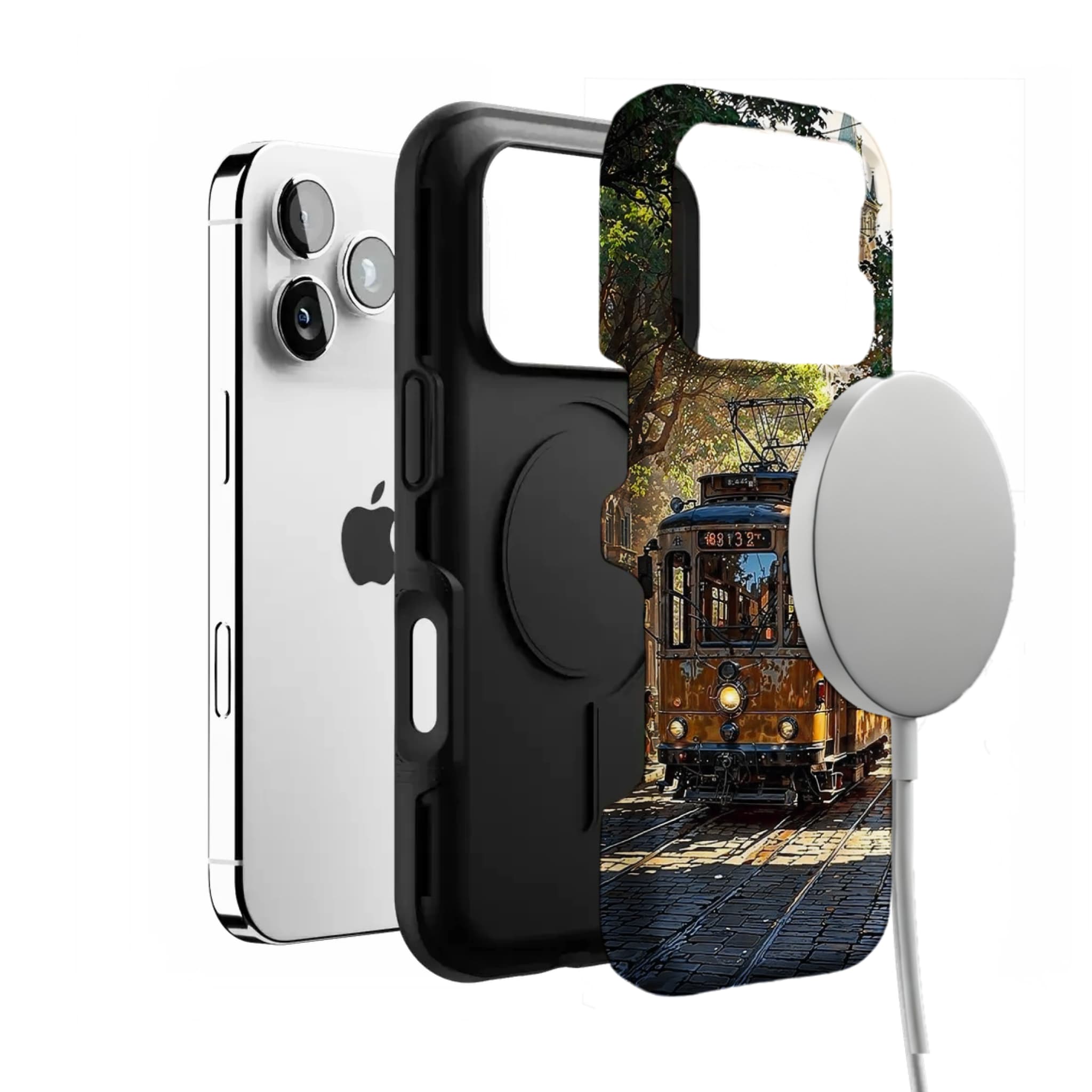 Old Town Tram Phone Case | Retro Cityscape Art Cover for Travel Lovers
