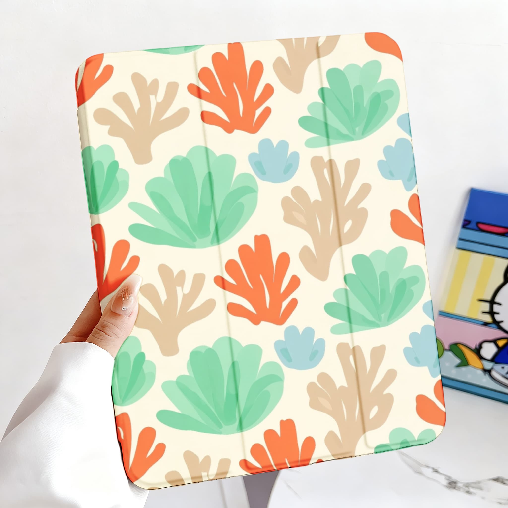 Watercolor Coral iPad Case Hand Painted Aesthetic Protective TPU