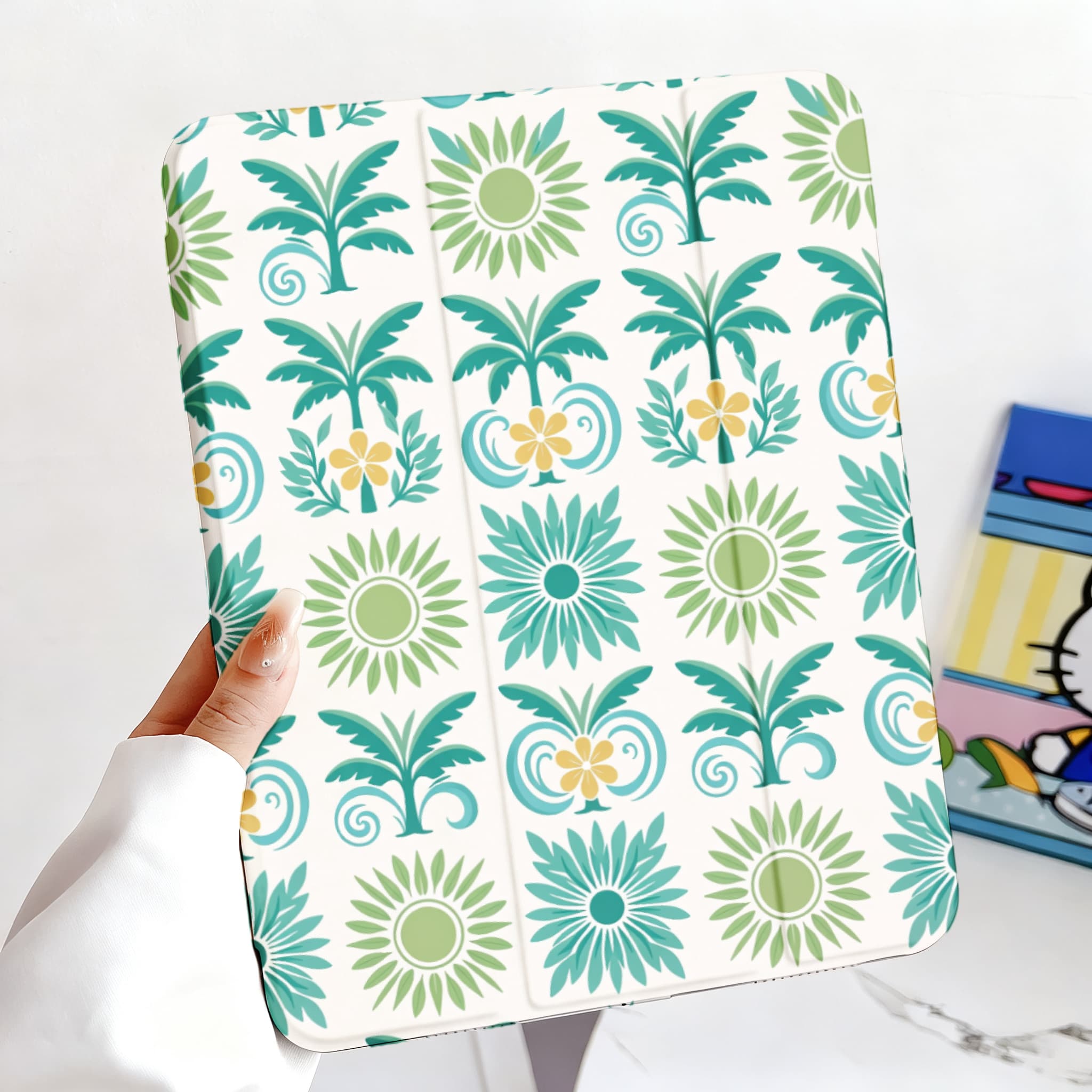 Tropical Palm Vibes iPad Case Vintage Bohemian Teal Floral Protective