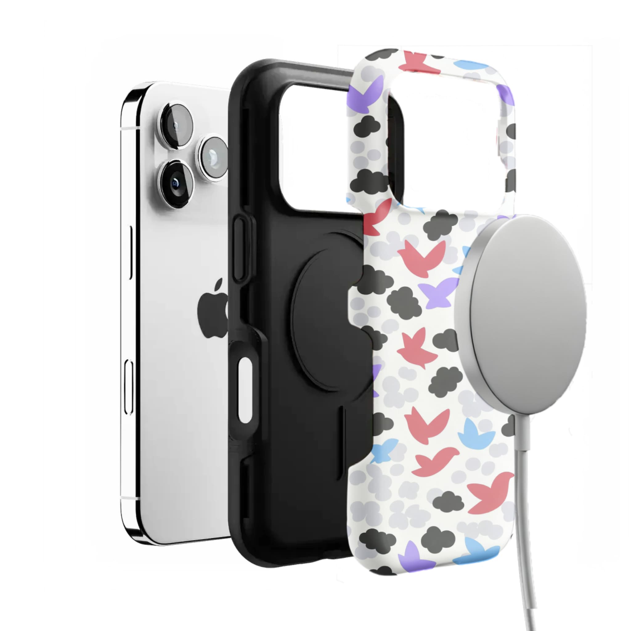 Hand Drawn Bird Illustration iPhone Case Pastel Sky Soft Protective