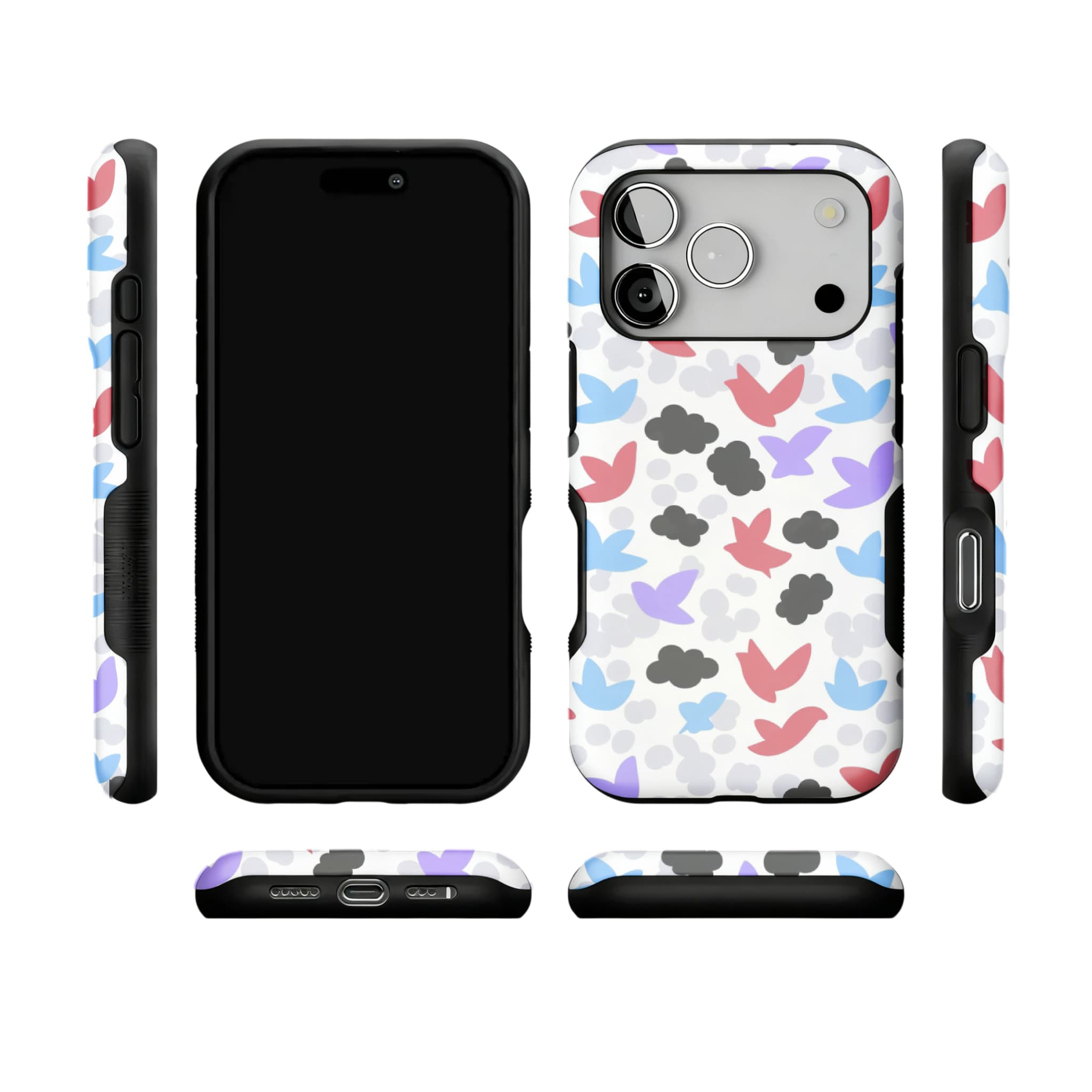 Hand Drawn Bird Illustration iPhone Case Pastel Sky Soft Protective