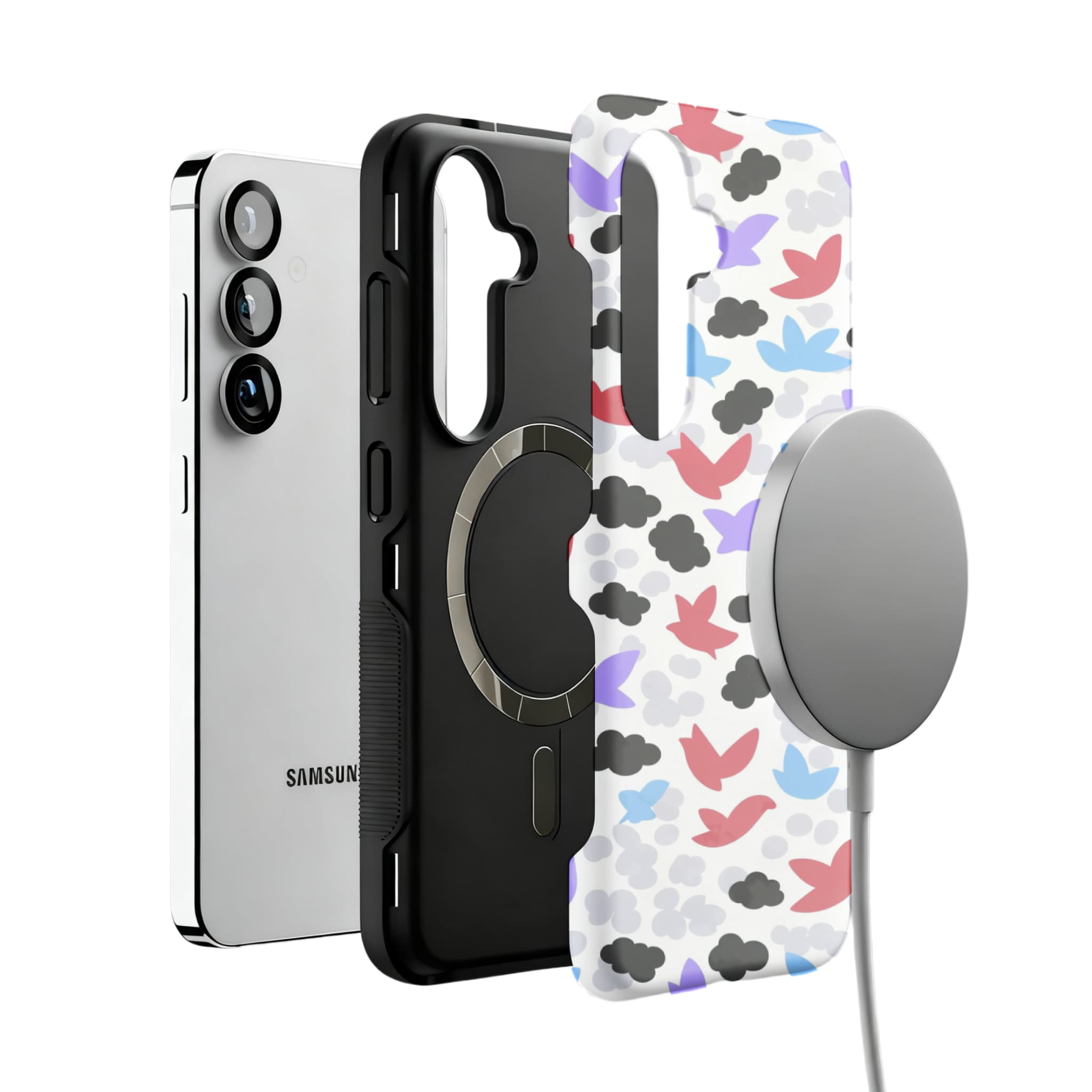 Hand Drawn Bird Illustration Samsung Case Pastel Cloud Soft Protective