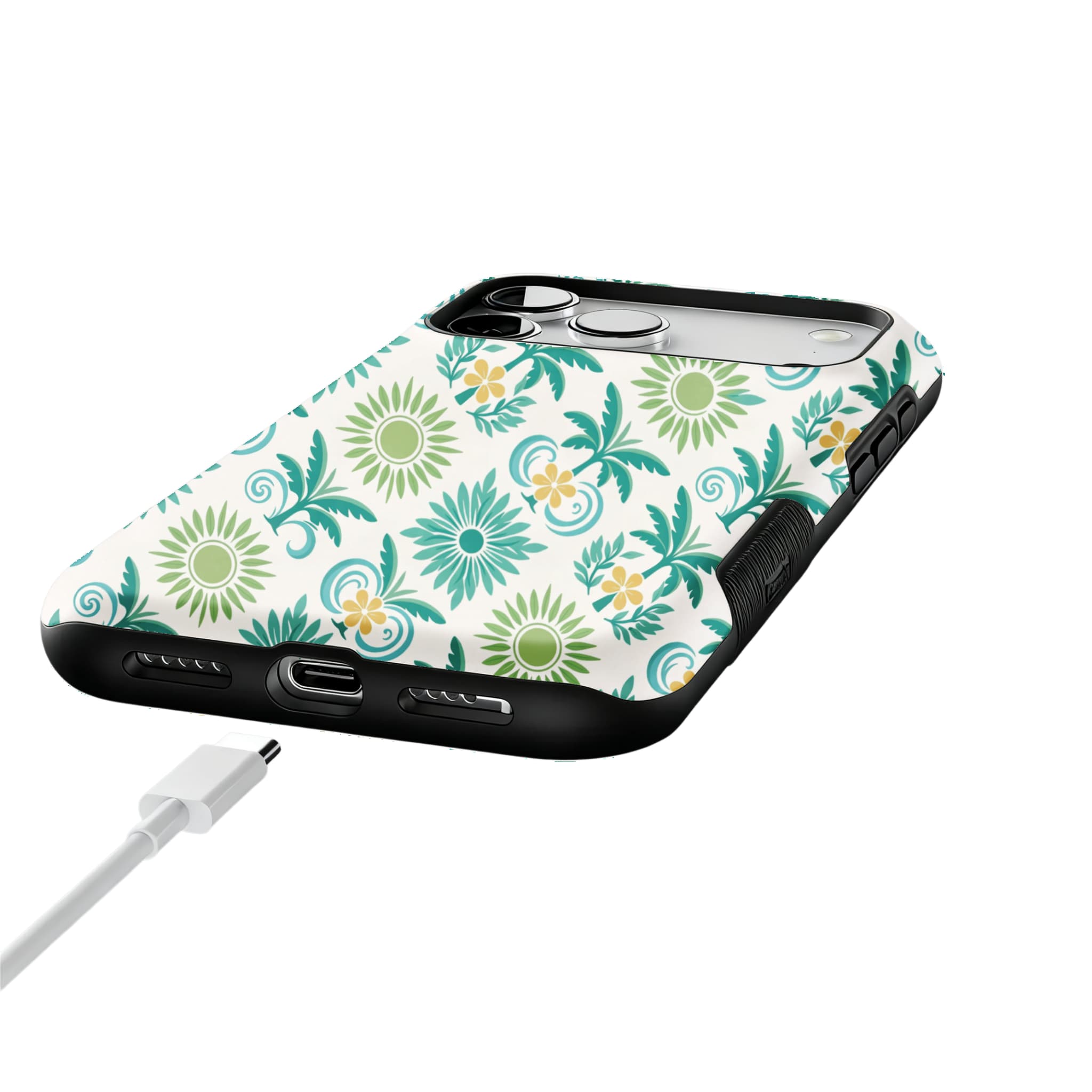 Tropical Palm Tree iPhone Case with Sunflower Art Summer Protective