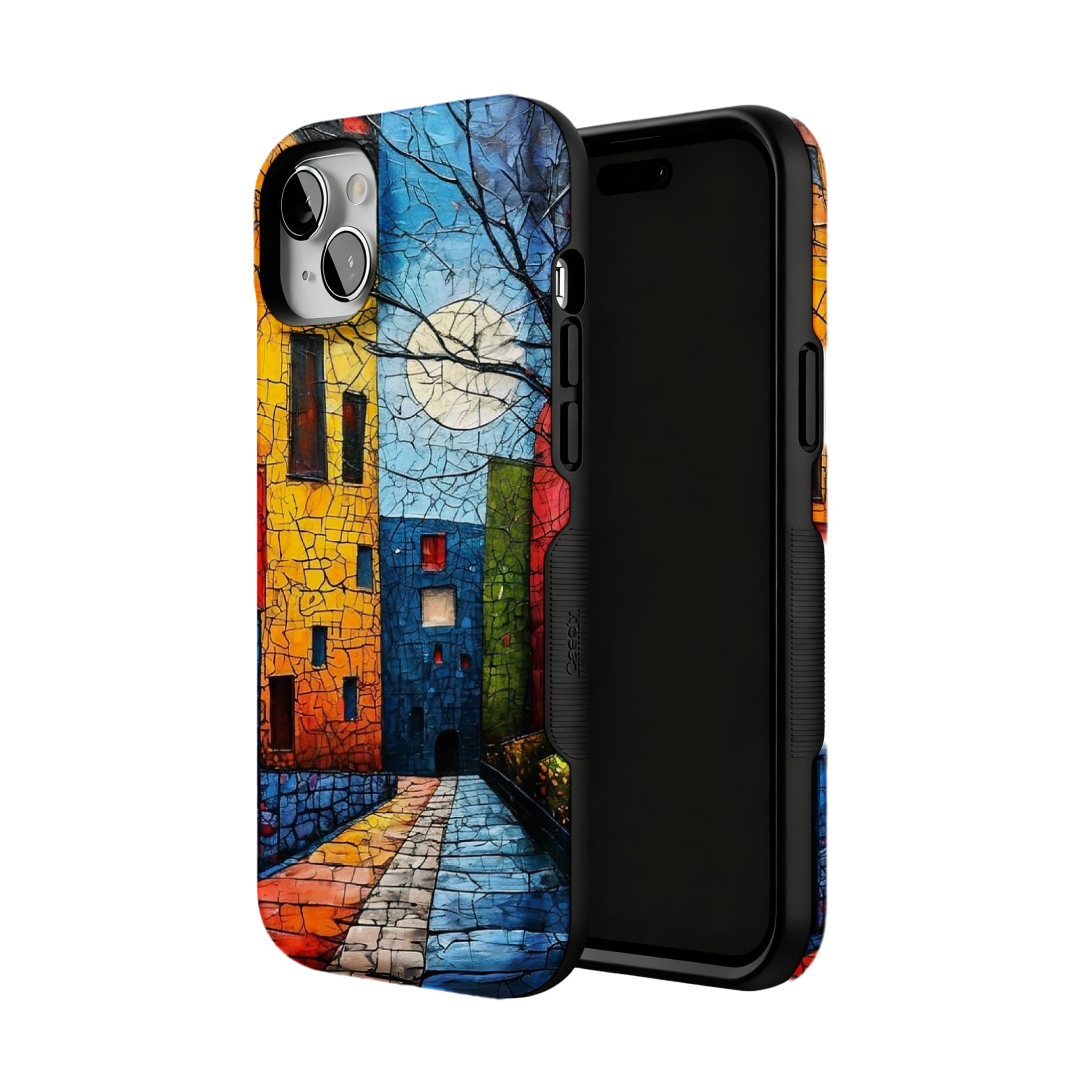 Crackle Oil Painting Town Phone Case, Art Shockproof Cover for iPhone