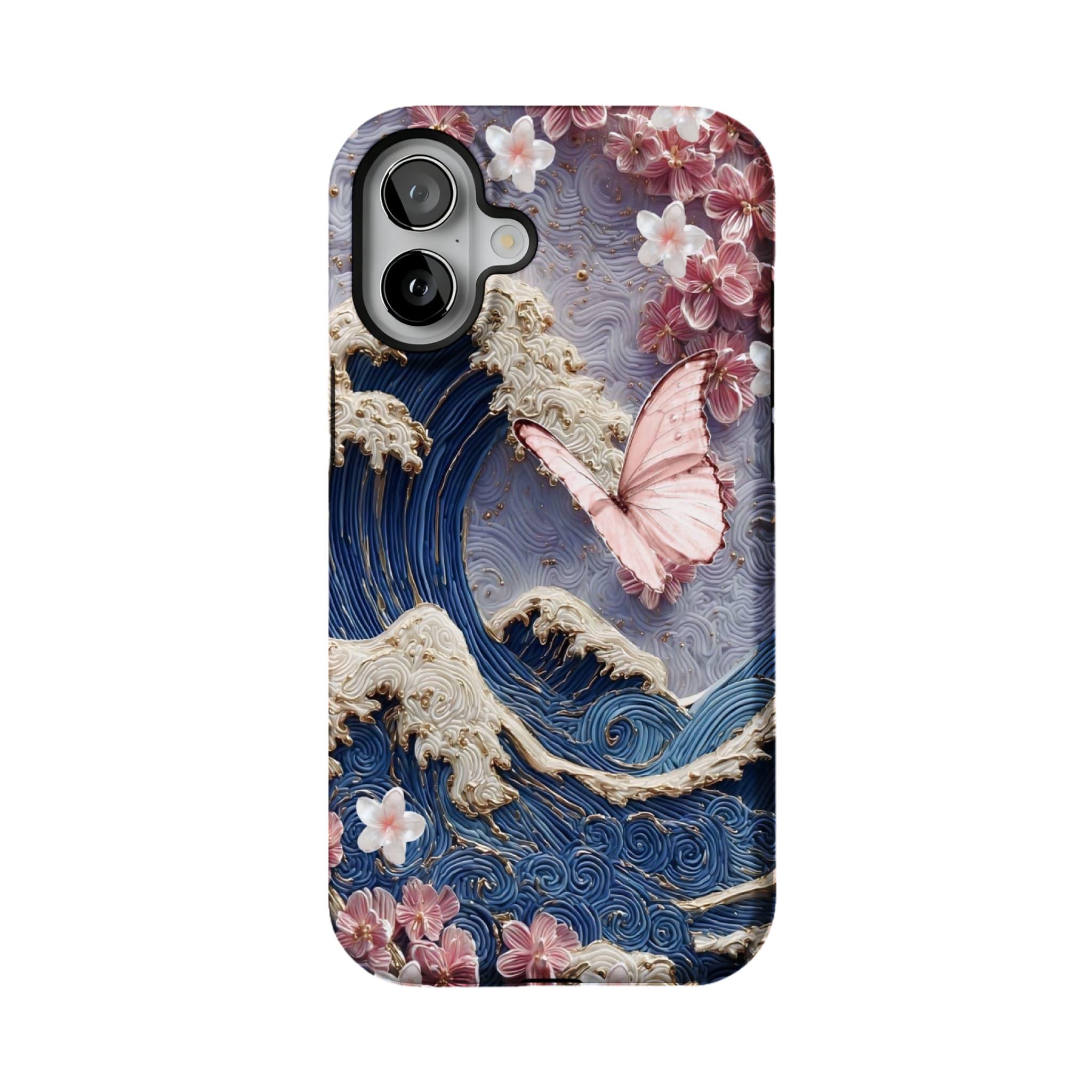 Japanese Wave Sakura 3D Embossed Phone Case | Luxury Butterfly Shockproof Cover