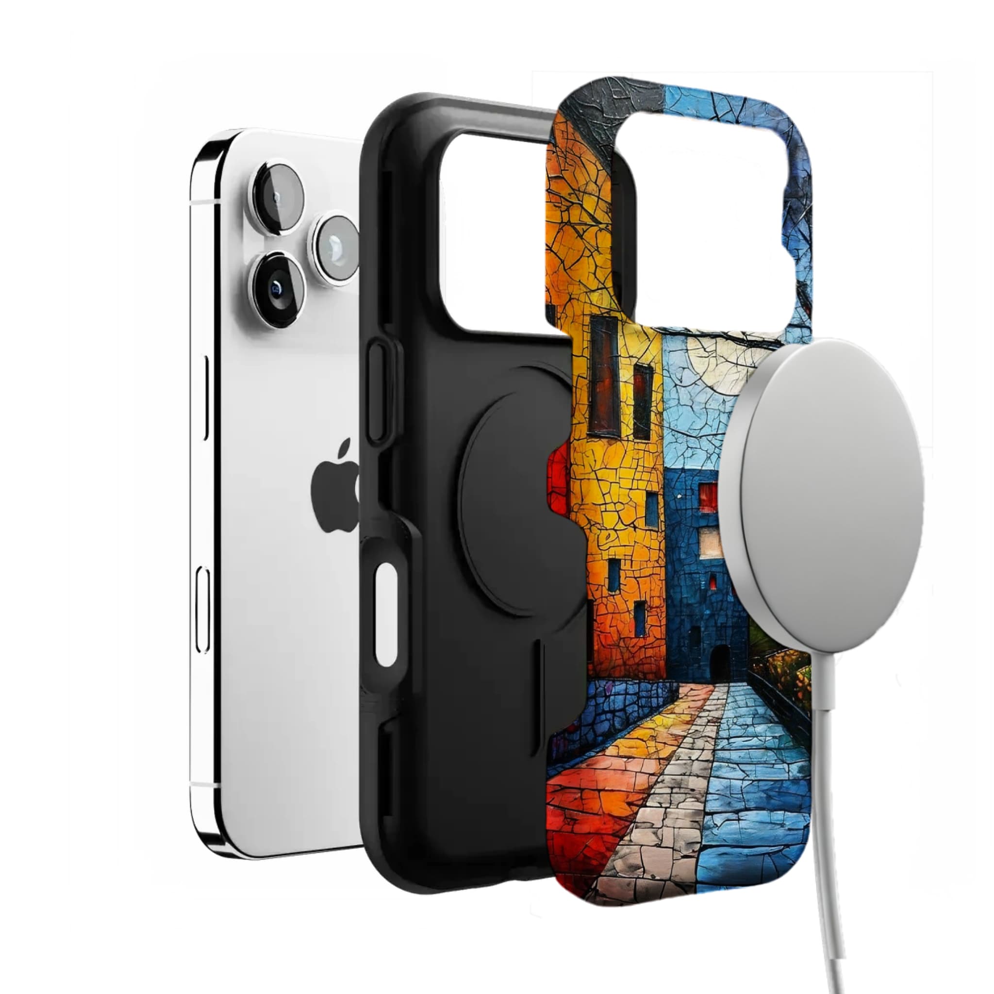 Crackle Oil Painting Town Phone Case, Art Shockproof Cover for iPhone