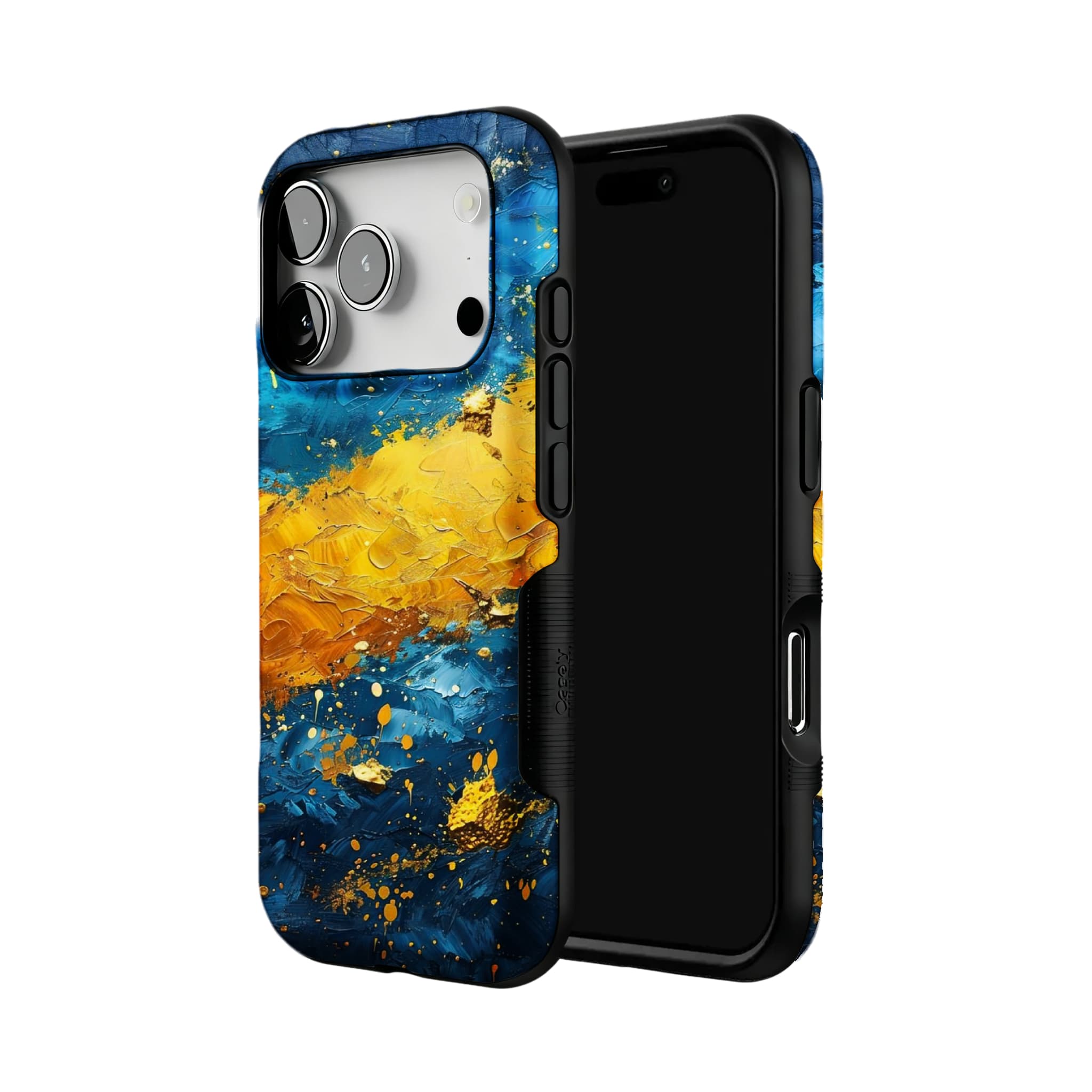 Blue Gold Impasto Oil Painting Phone Case, Abstract Cover for iPhone