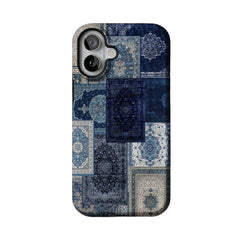 Blue Persian Rug Patchwork Phone Case, Vintage Cover for iPhone