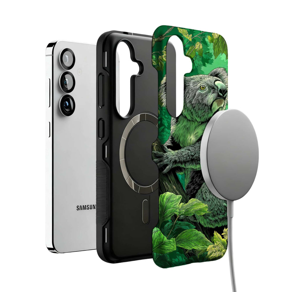 rainforest koala MagSafe Samsung Galaxy phone case, magnetic layer view