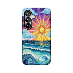 psychedelic sunrise ocean MagSafe Samsung Galaxy phone case, straight-on back view