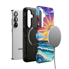 psychedelic sunrise ocean MagSafe Samsung Galaxy phone case, magnetic layer view