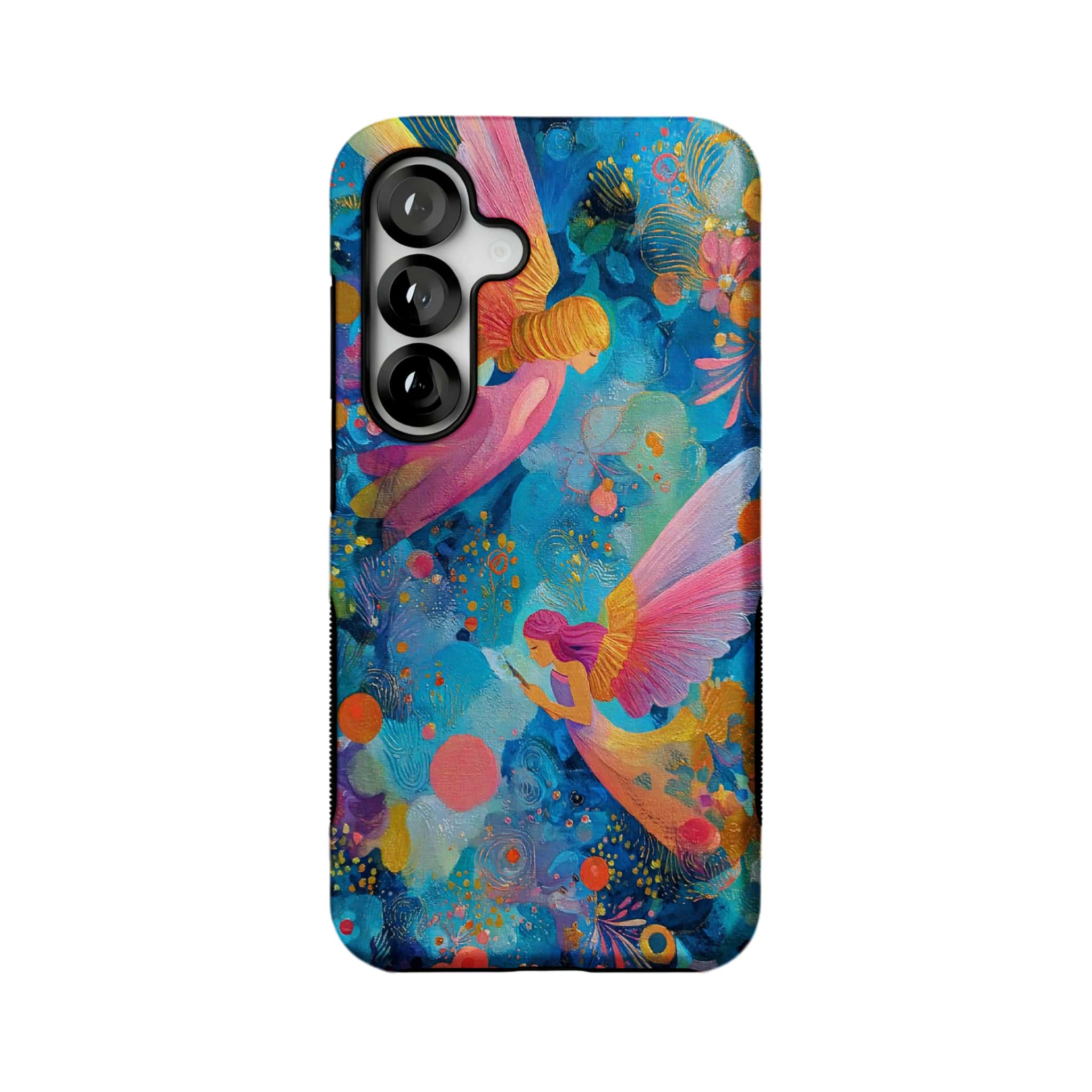 whimsical fairy garden MagSafe Samsung Galaxy phone case, straight-on back view