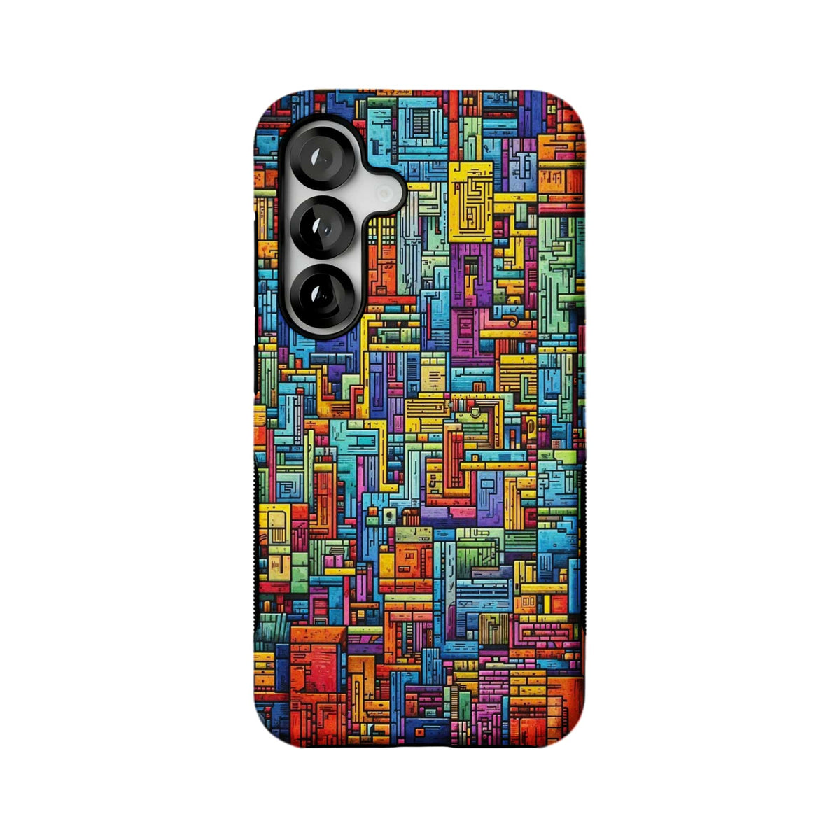 colorful geometric maze MagSafe Samsung Galaxy phone case, straight-on back view