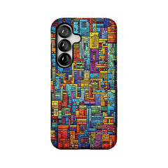 colorful geometric maze MagSafe Samsung Galaxy phone case, straight-on back view