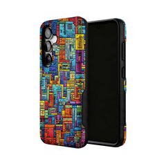 colorful geometric maze MagSafe Samsung Galaxy phone case, angled product view
