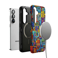 colorful geometric maze MagSafe Samsung Galaxy phone case, magnetic layer view