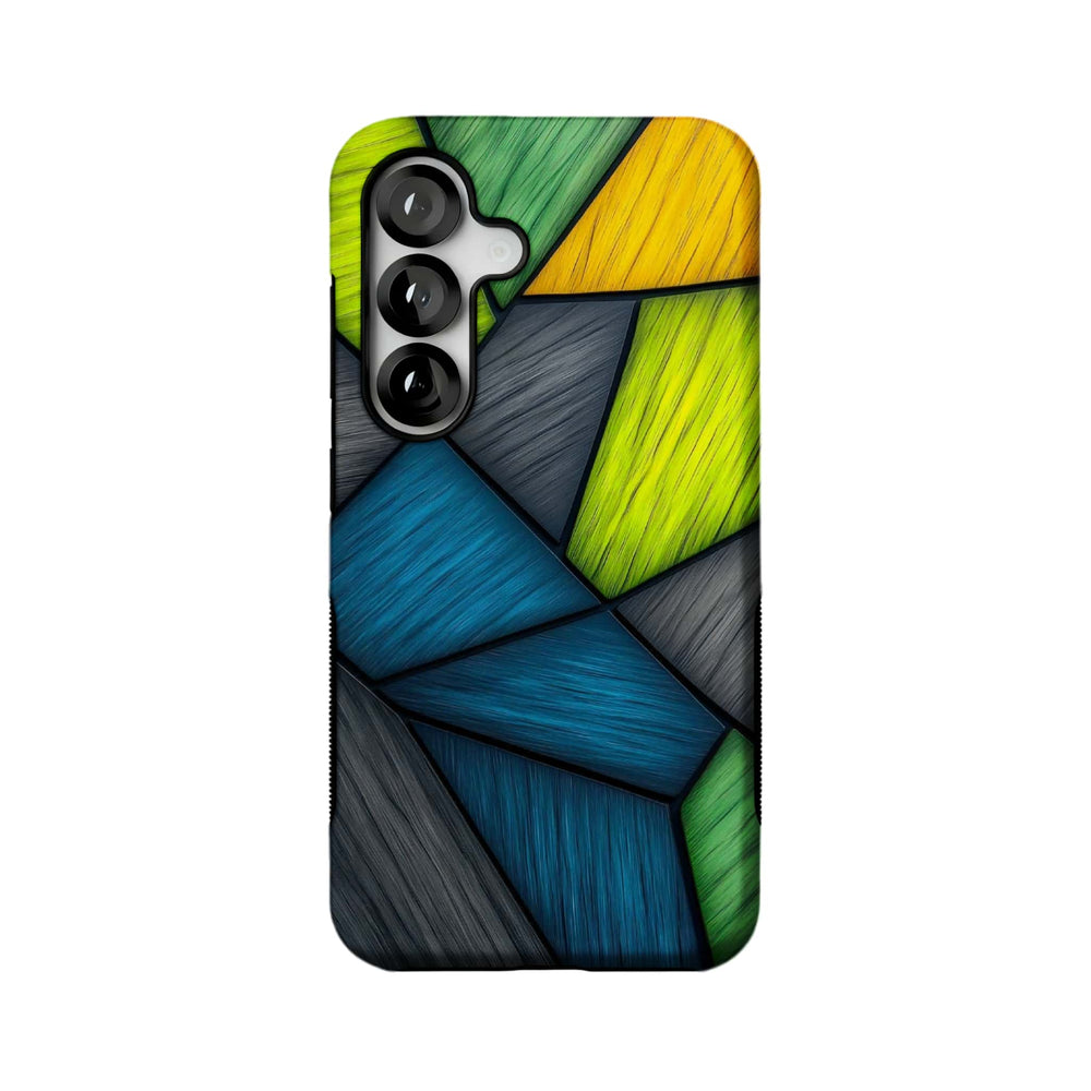 teal green geometric wood MagSafe Samsung Galaxy phone case, straight-on back view