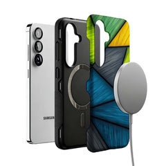 teal green geometric wood MagSafe Samsung Galaxy phone case, magnetic layer view