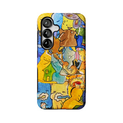 playful cat doodle collage MagSafe Samsung Galaxy phone case, straight-on back view