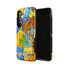 playful cat doodle collage MagSafe Samsung Galaxy phone case, angled product view