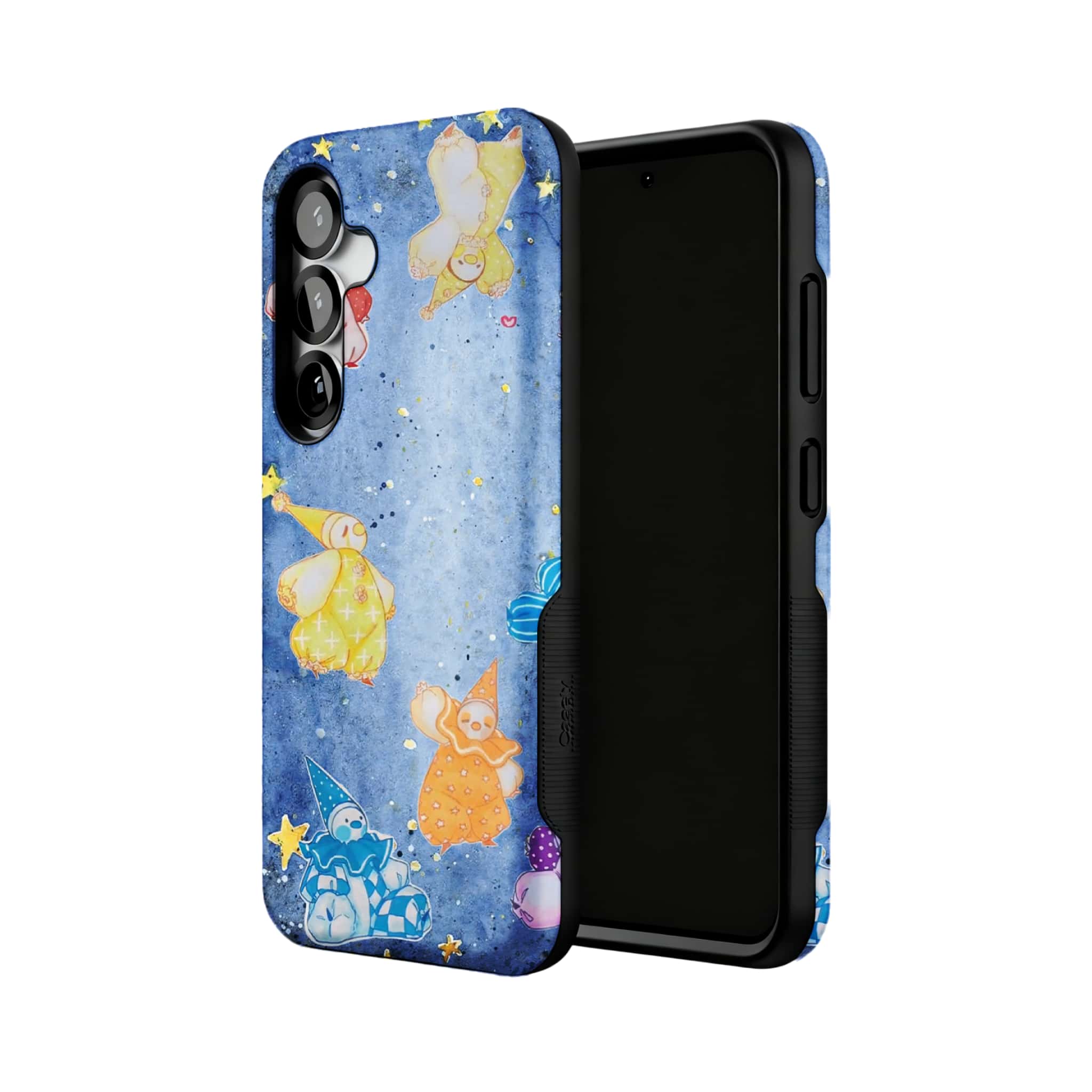 starry harlequin watercolor MagSafe Samsung Galaxy phone case, angled product view