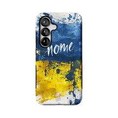 blue yellow home abstract MagSafe Samsung Galaxy phone case, straight-on back view
