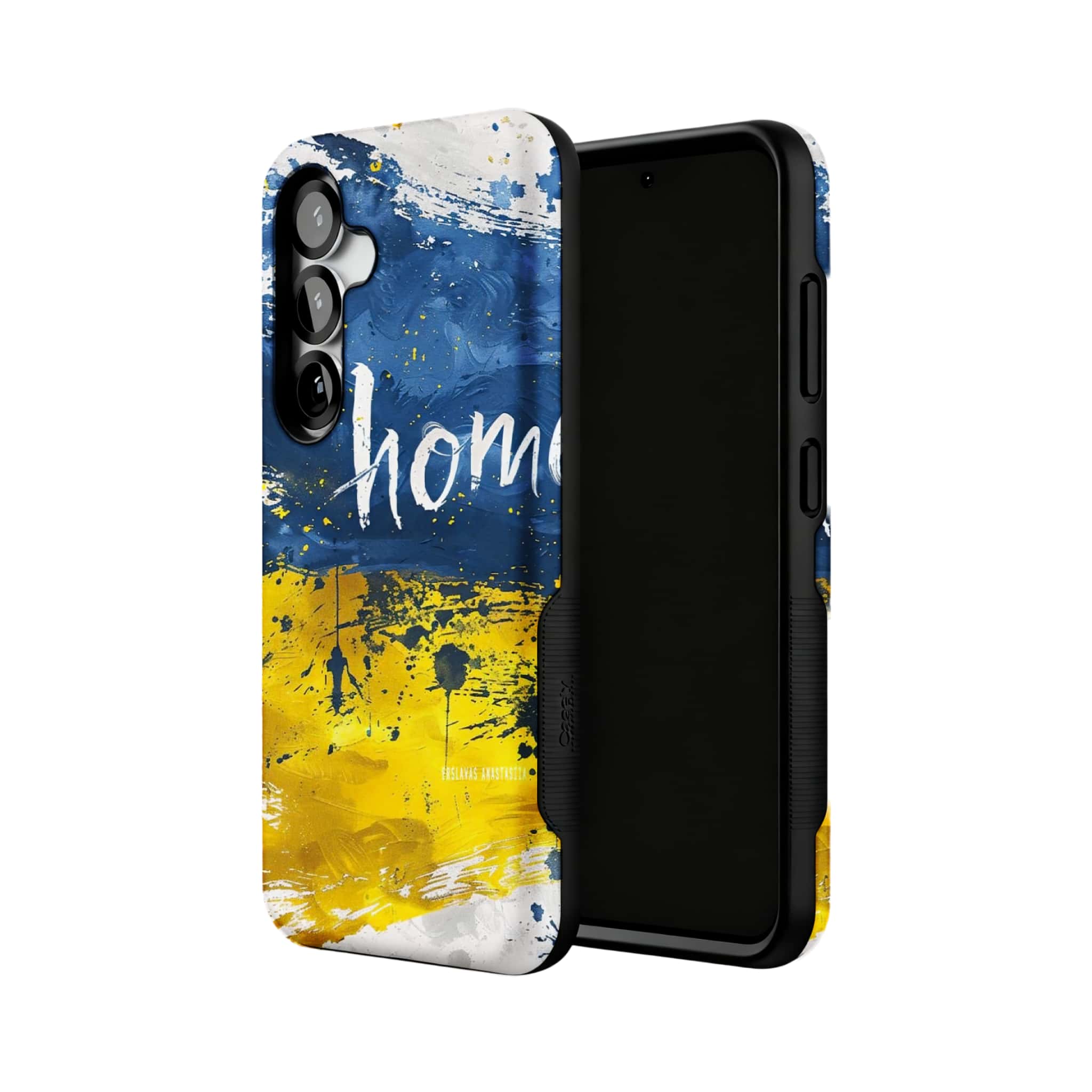 blue yellow home abstract MagSafe Samsung Galaxy phone case, angled product view