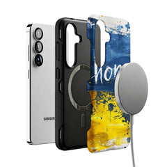blue yellow home abstract MagSafe Samsung Galaxy phone case, magnetic layer view
